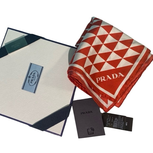 Prada Accessories - ❤️Prada Red and White Silk Scarf with original box
